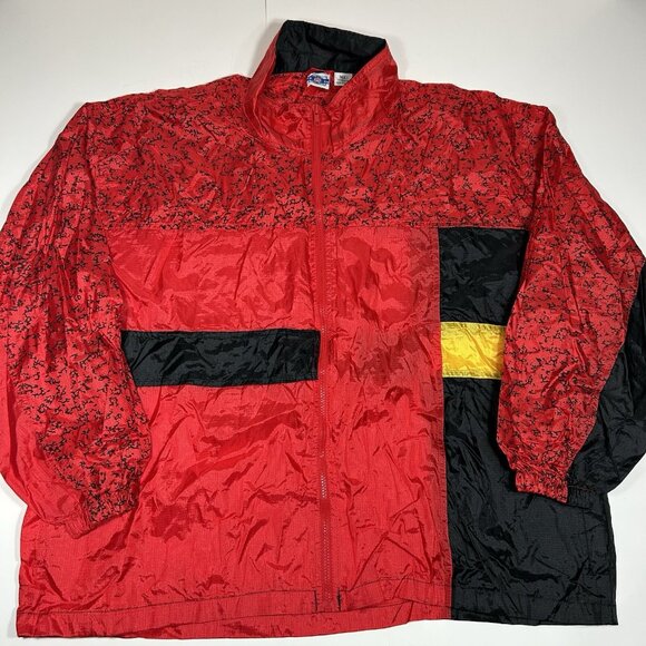 Vtg PS Pro Spirit Windbreaker Jacket Men Red Black Color Block Full Zip Size XL - Picture 1 of 5